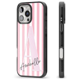 iPhone 16 Pro Max Personalised Pink Stripes & Large Monogram Black Impact Phone Case