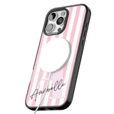 iPhone 16 Pro Max Personalised Pink Stripes & Large Monogram Black Impact Phone Case