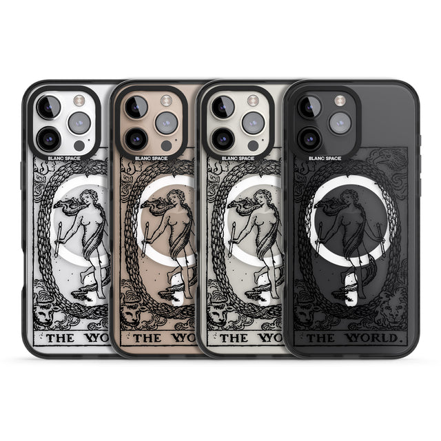 iPhone 16 Pro Max Personalised The World Tarot Card - Transparent Black Impact Phone Case