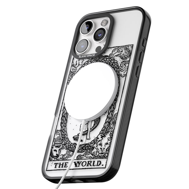 iPhone 16 Pro Max Personalised The World Tarot Card - Transparent Black Impact Phone Case