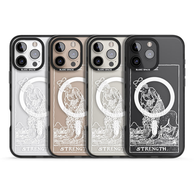 iPhone 16 Pro Max Personalised Strength Tarot Card - White Transparent Black Impact Phone Case