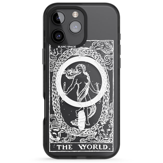 iPhone 16 Pro Max Personalised The World Tarot Card - White Transparent Black Impact Phone Case