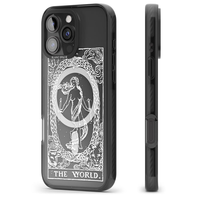 iPhone 16 Pro Max Personalised The World Tarot Card - White Transparent Black Impact Phone Case