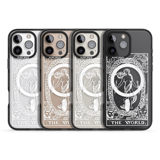 iPhone 16 Pro Max Personalised The World Tarot Card - White Transparent Black Impact Phone Case