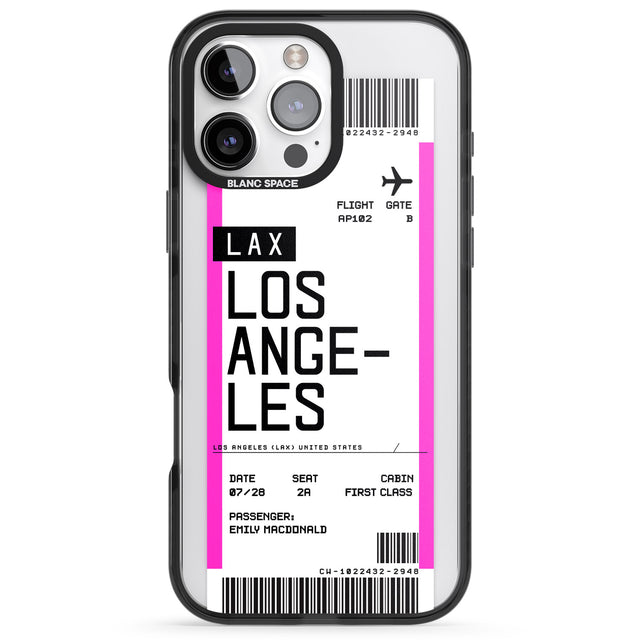 iPhone 16 Pro Max Personalised Los Angeles Boarding Pass Black Impact Phone Case