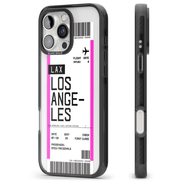 iPhone 16 Pro Max Personalised Los Angeles Boarding Pass Black Impact Phone Case