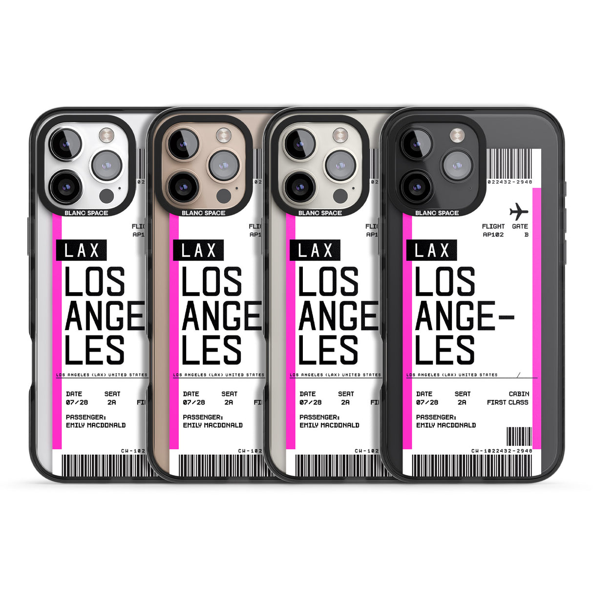 iPhone 16 Pro Max Personalised Los Angeles Boarding Pass Black Impact Phone Case