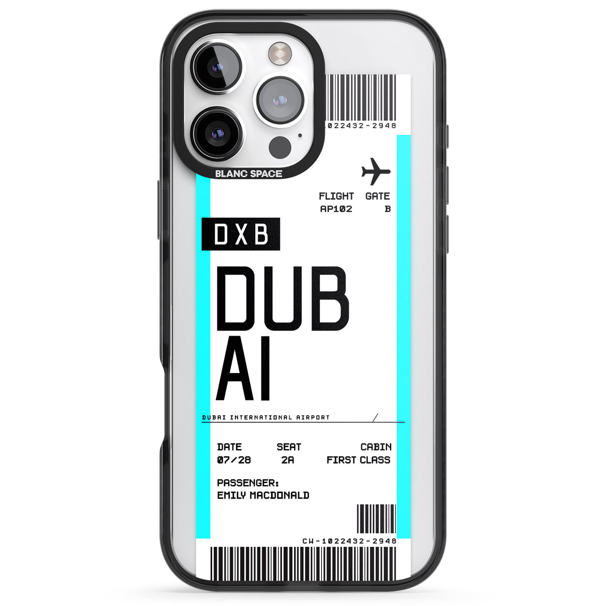 iPhone 16 Pro Max Personalised Dubai Boarding Pass Black Impact Phone Case