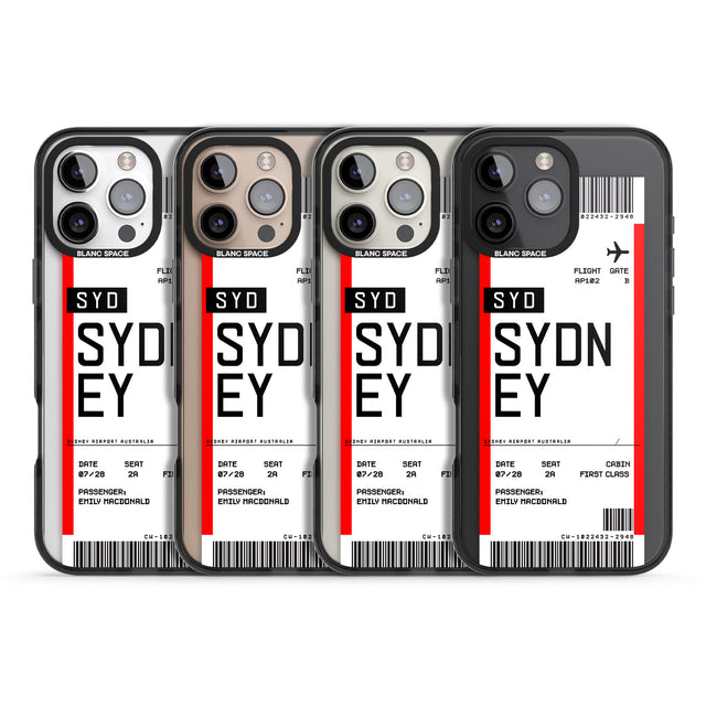 iPhone 16 Pro Max Personalised Sydney Boarding Pass Black Impact Phone Case