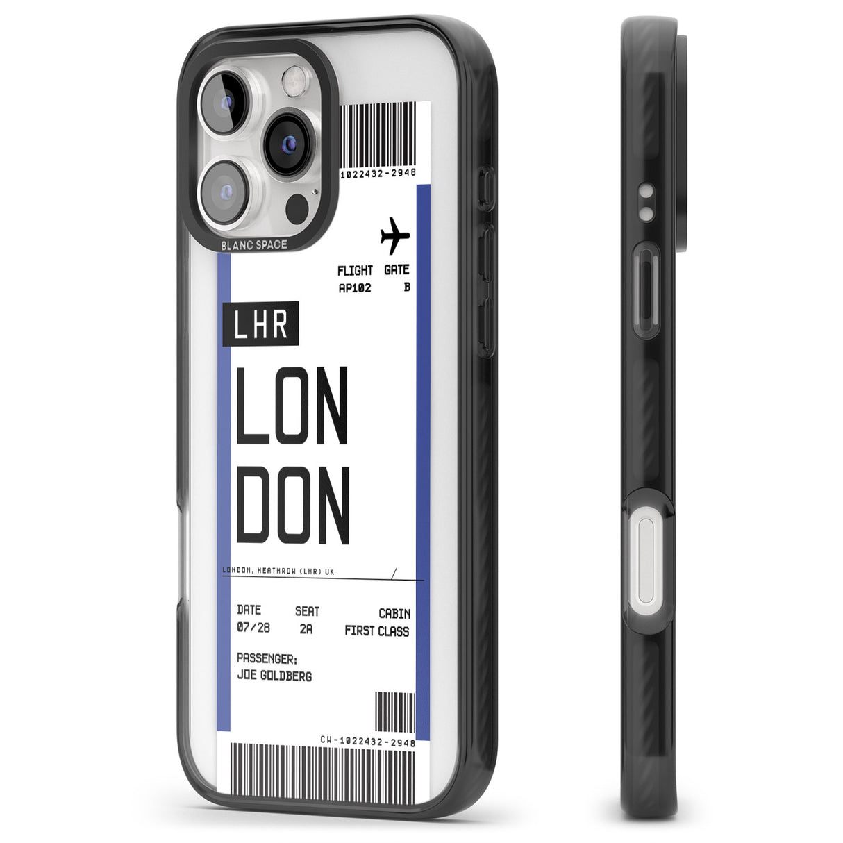 iPhone 16 Pro Max Personalised London Boarding Pass Black Impact Phone Case