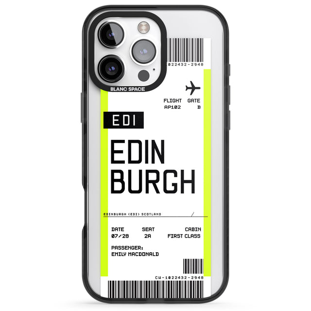 iPhone 16 Pro Max Personalised Edinburgh Boarding Pass Black Impact Phone Case