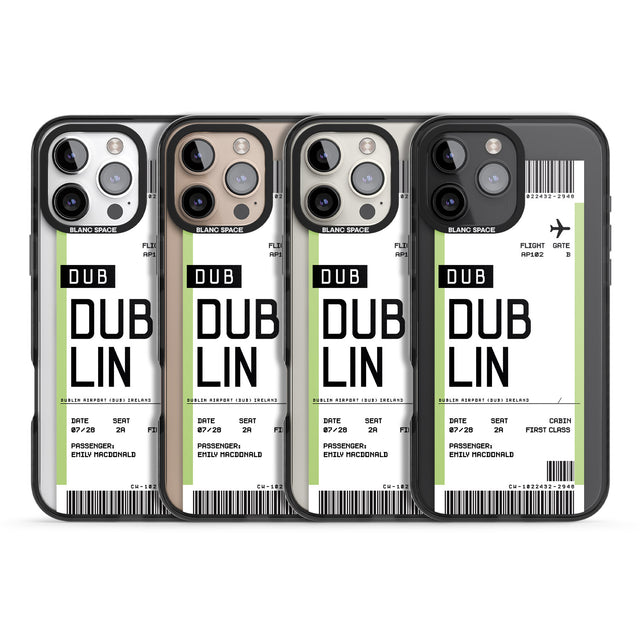 iPhone 16 Pro Max Personalised Dublin Boarding Pass Black Impact Phone Case