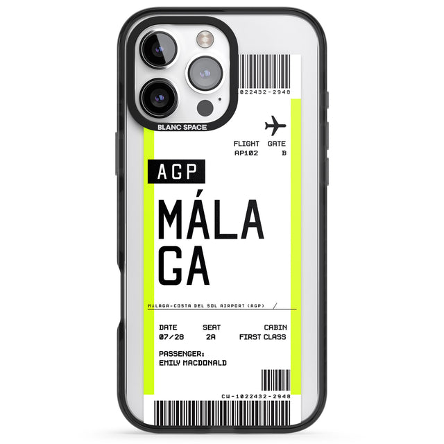 iPhone 16 Pro Max Personalised Málaga Boarding Pass Black Impact Phone Case