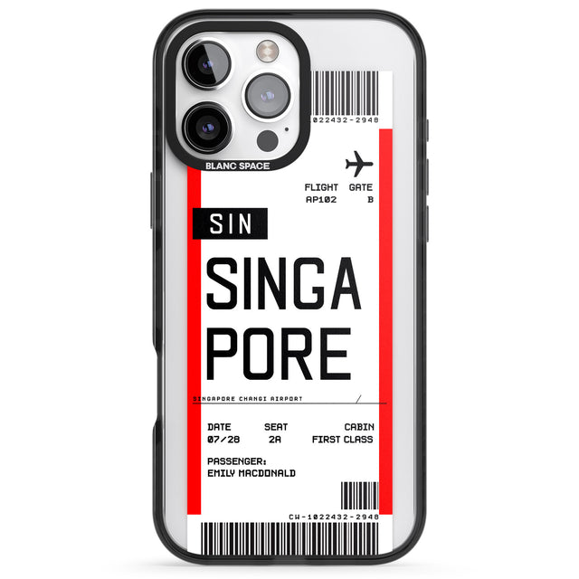 iPhone 16 Pro Max Personalised Singapore Boarding Pass Black Impact Phone Case