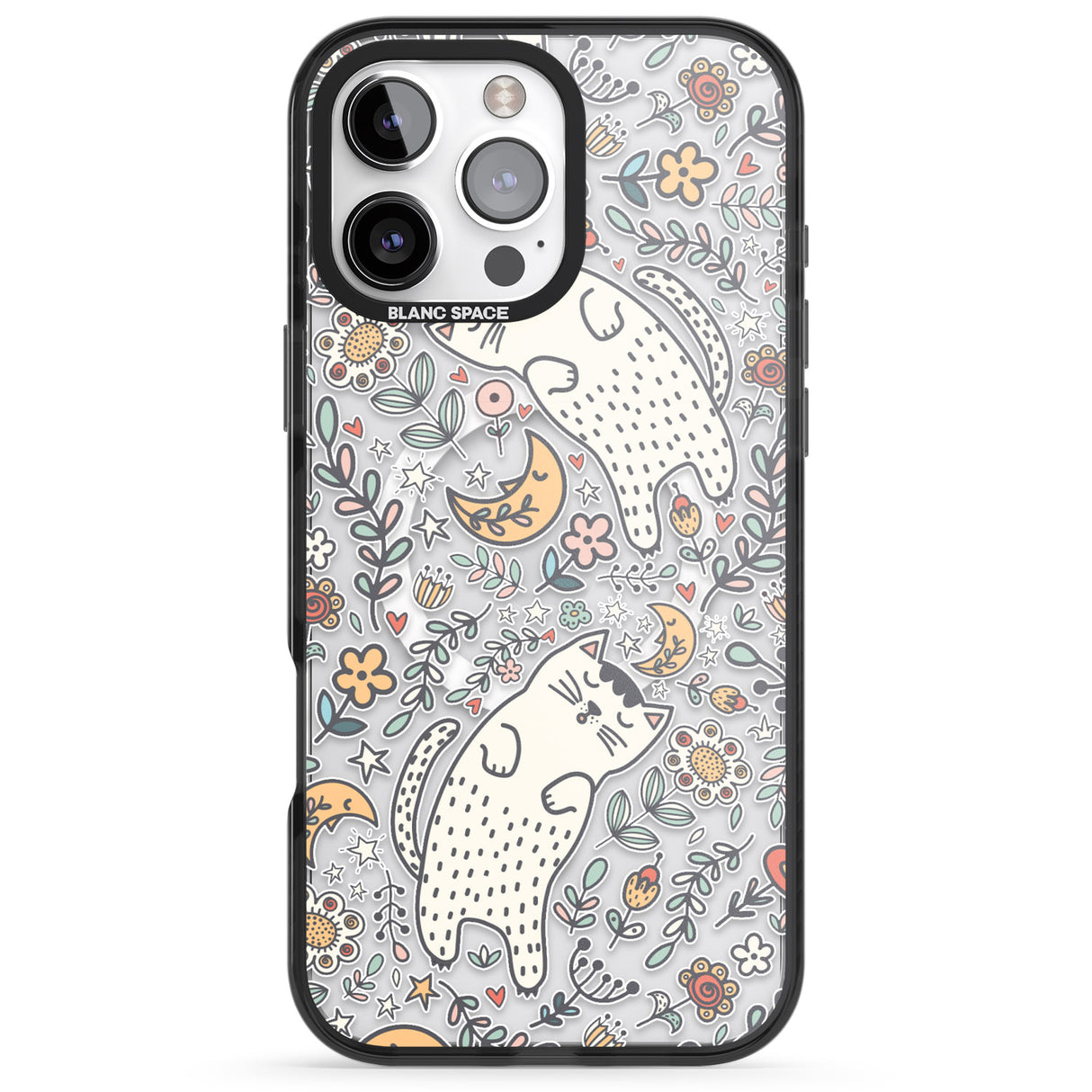 iPhone 16 Pro Max Sleeping Cat Pattern Black Impact Phone Case