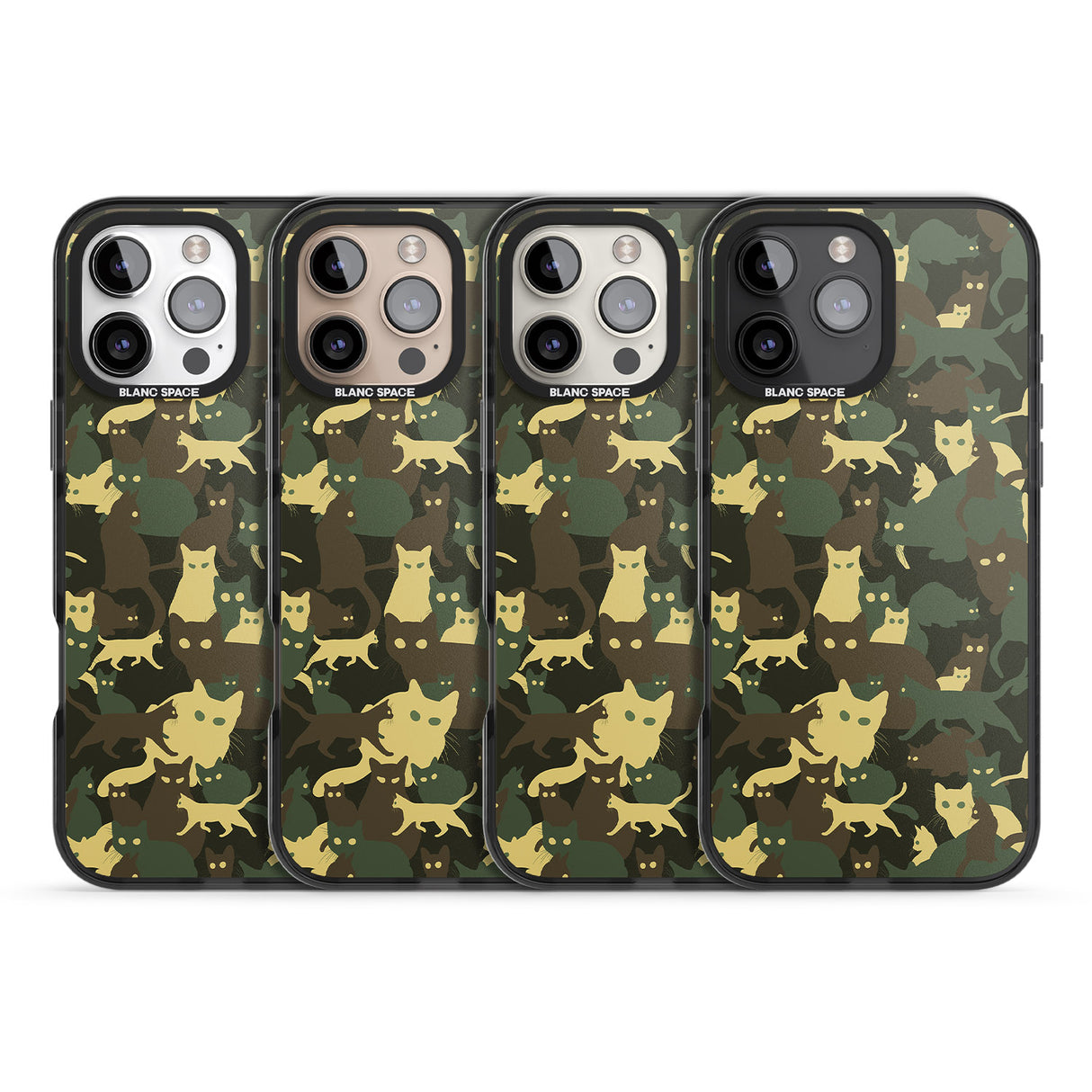 iPhone 16 Pro Max Forest Green Cat Camouflage Pattern Black Impact Phone Case