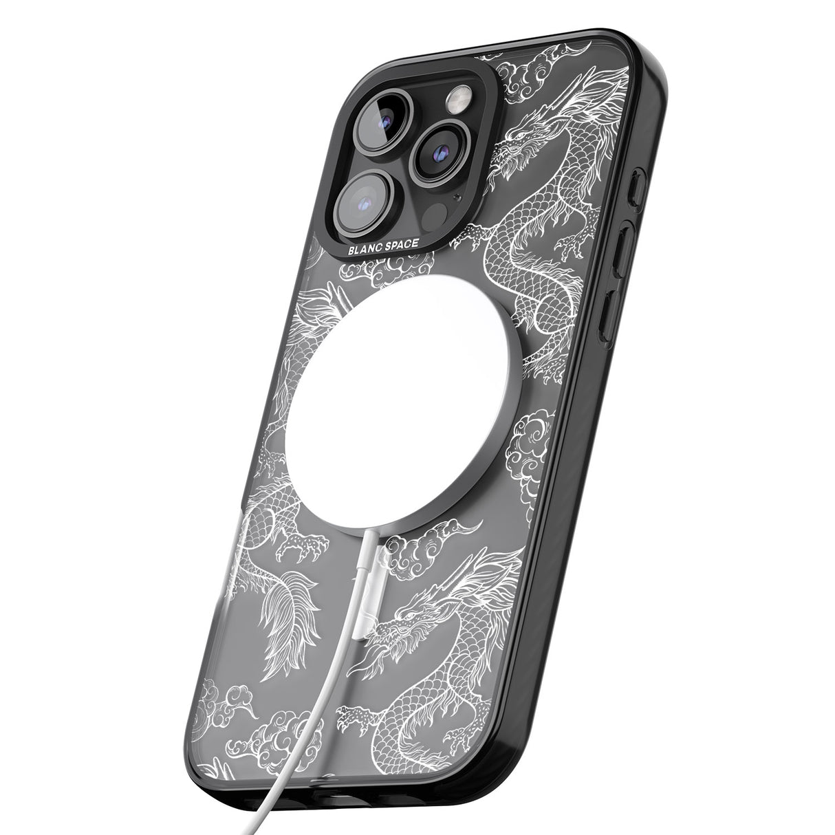 iPhone 16 Pro Max White Dragon Pattern Black Impact Phone Case