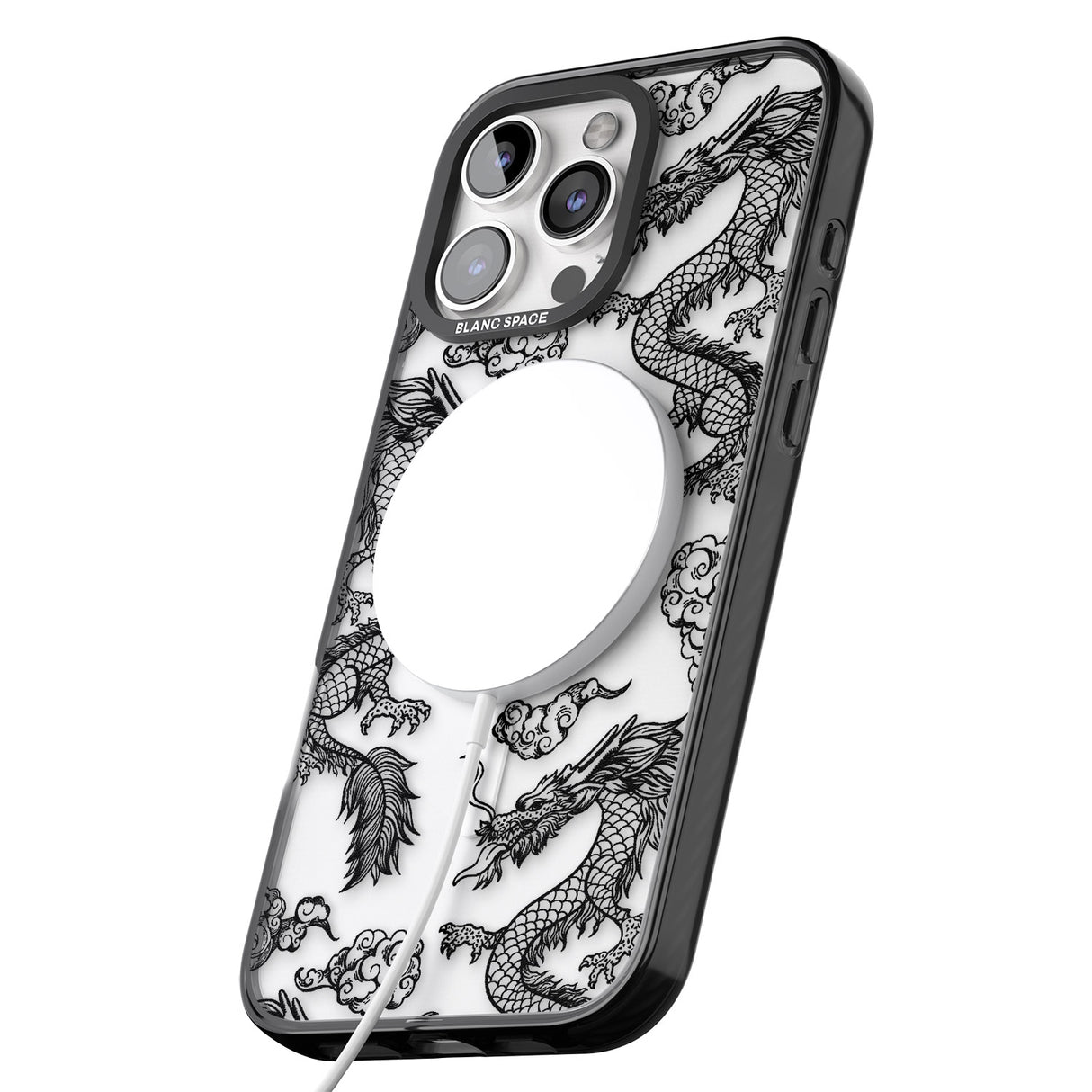 iPhone 16 Pro Max Black Dragon Pattern Black Impact Phone Case