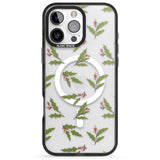 iPhone 16 Pro Max Christmas Holly Pattern Black Impact Phone Case