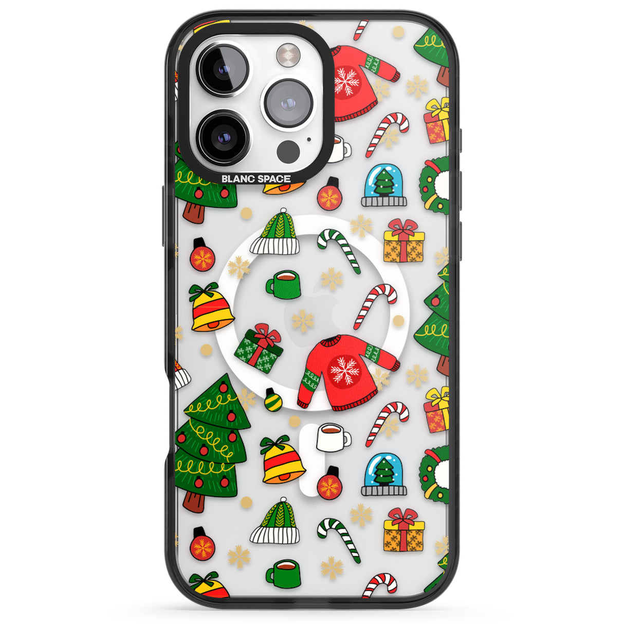 iPhone 16 Pro Max Christmas Mixture Pattern Black Impact Phone Case