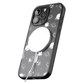 iPhone 16 Pro Max White Planets on Clear Black Impact Phone Case