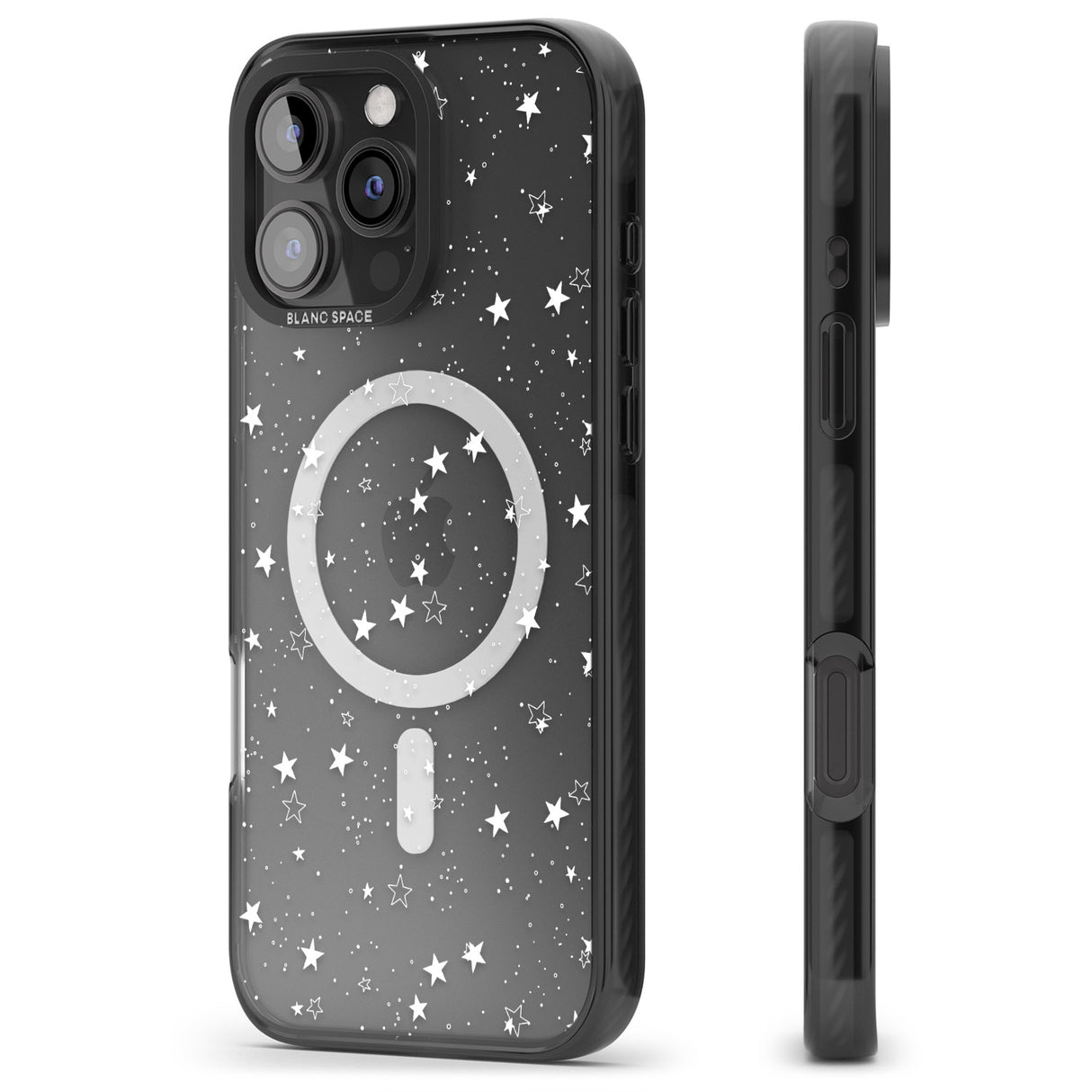 iPhone 16 Pro Max White Stars on Clear Black Impact Phone Case