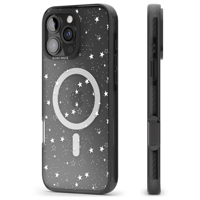 iPhone 16 Pro Max White Stars on Clear Black Impact Phone Case