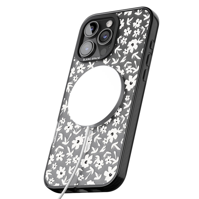 iPhone 16 Pro Max Floral Print on Transparent Black Impact Phone Case