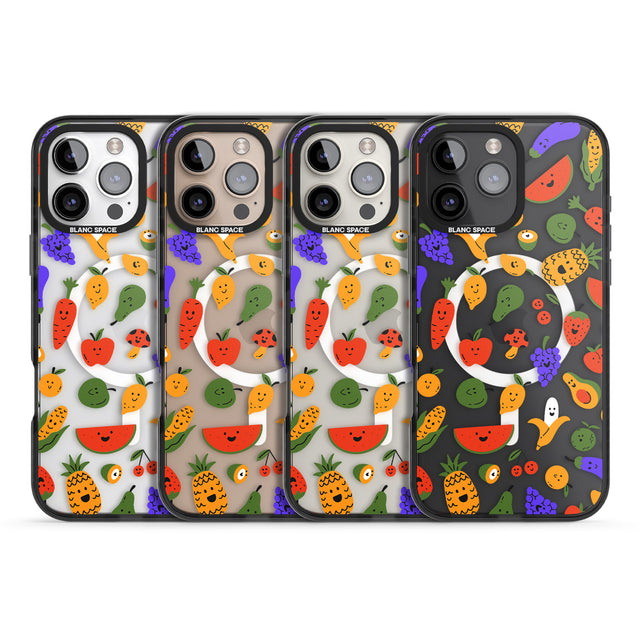 iPhone 16 Pro Max Mixed Kawaii Food Icons - Clear Black Impact Phone Case