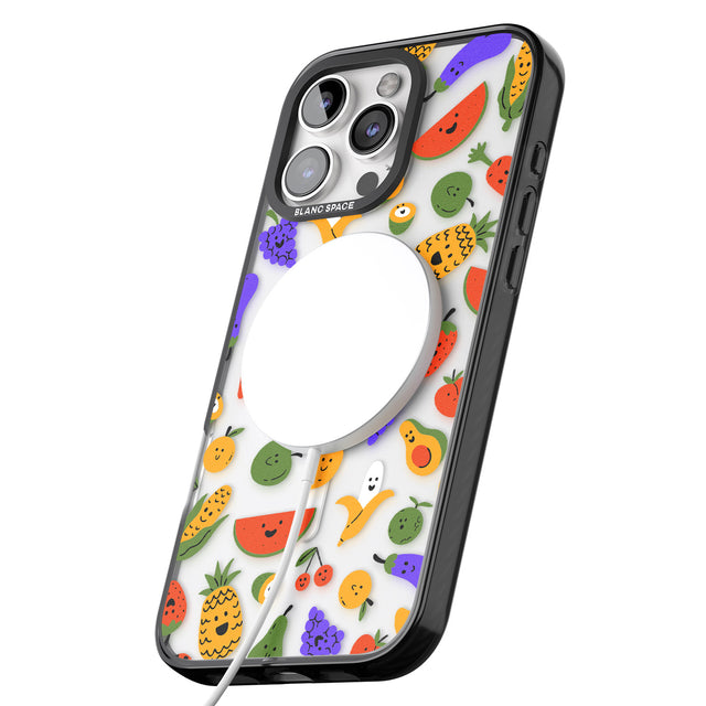 iPhone 16 Pro Max Mixed Kawaii Food Icons - Clear Black Impact Phone Case