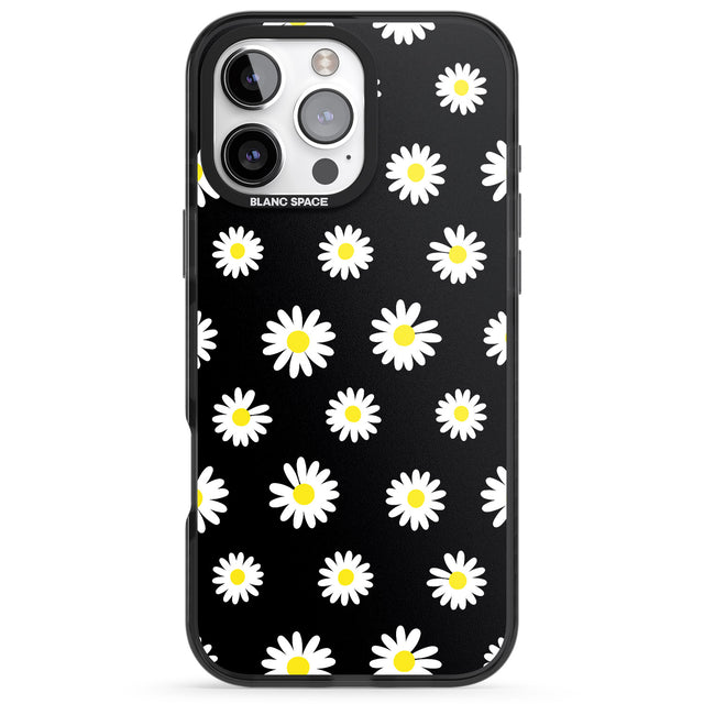 iPhone 16 Pro Max White Daisy Pattern (Black) Black Impact Phone Case