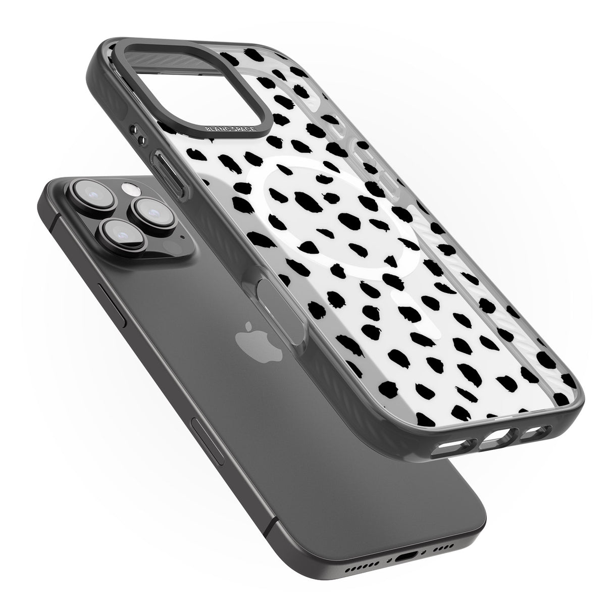 iPhone 16 Pro Max Black on Transparent Dalmatian Polka Dot Spots Black Impact Phone Case