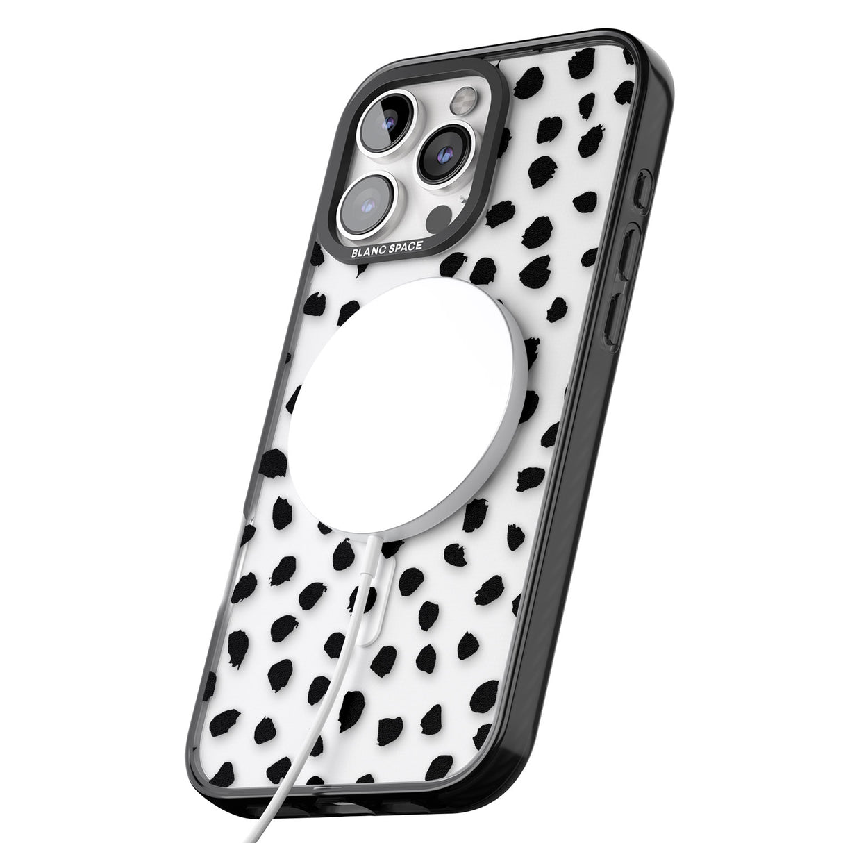 iPhone 16 Pro Max Black on Transparent Dalmatian Polka Dot Spots Black Impact Phone Case