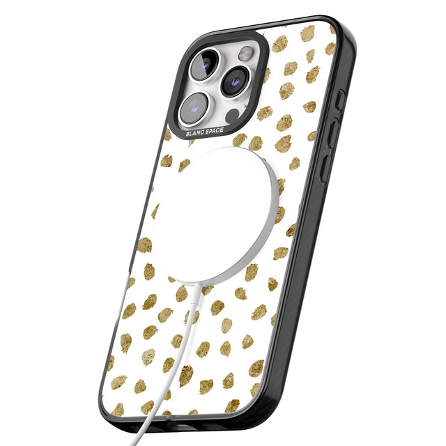 iPhone 16 Pro Max Gold Look on White Dalmatian Polka Dot Spots Black Impact Phone Case