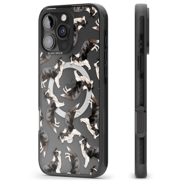 iPhone 16 Pro Max Border Collie Watercolour Dog Pattern Black Impact Phone Case