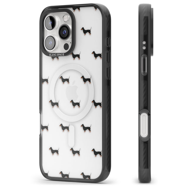 iPhone 16 Pro Max Dachshund Dog Pattern Clear Black Impact Phone Case