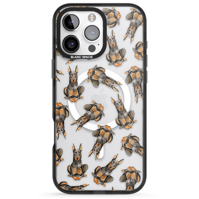 iPhone 16 Pro Max Doberman Watercolour Dog Pattern Black Impact Phone Case