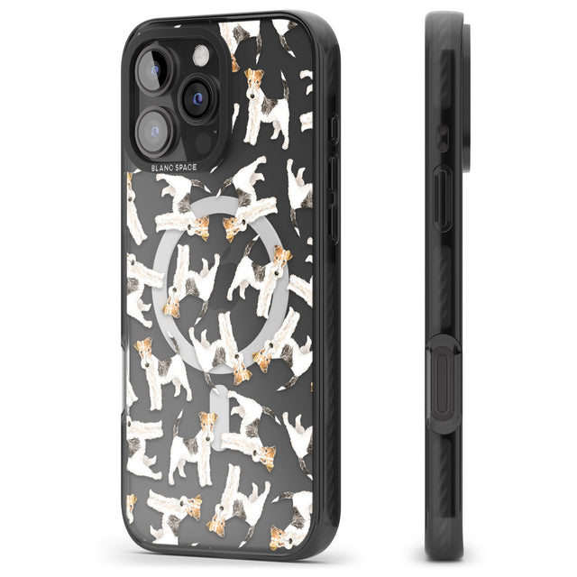 iPhone 16 Pro Max Wire Haired Fox Terrier Watercolour Dog Pattern Black Impact Phone Case