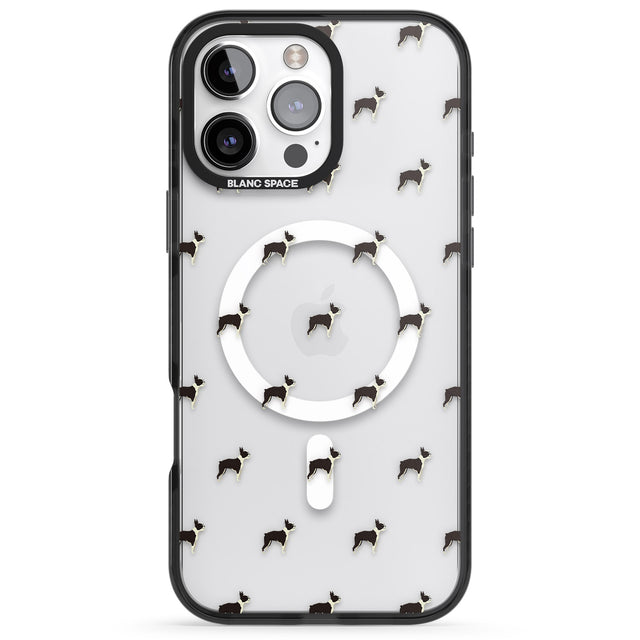 iPhone 16 Pro Max Boston Terrier Dog Pattern Clear Black Impact Phone Case