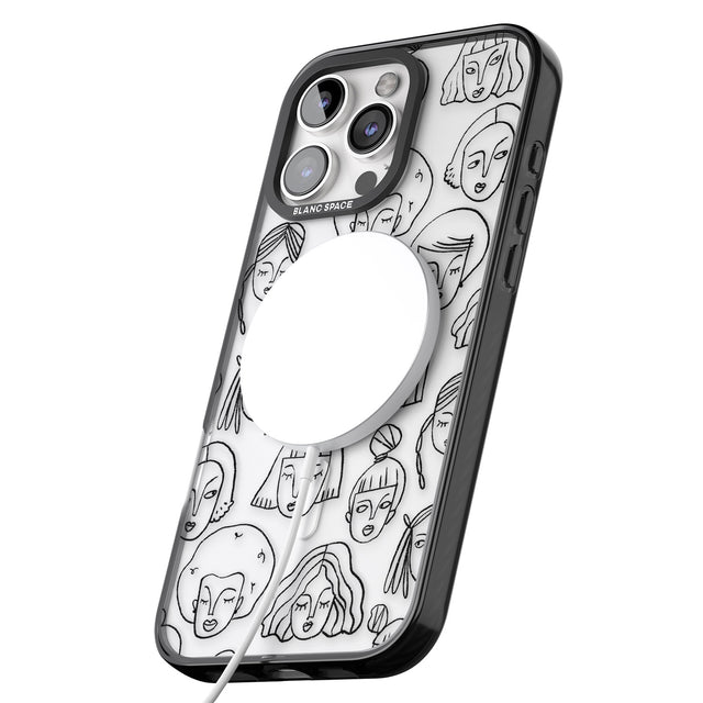 iPhone 16 Pro Max Girl Portrait Doodles Black Impact Phone Case