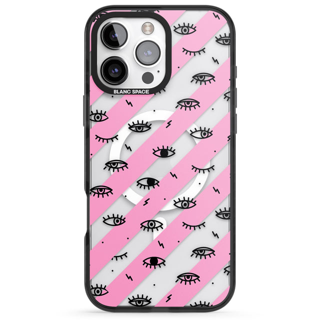 iPhone 16 Pro Max Pink Stripe Eyes Black Impact Phone Case