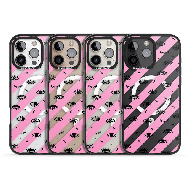 iPhone 16 Pro Max Pink Stripe Eyes Black Impact Phone Case