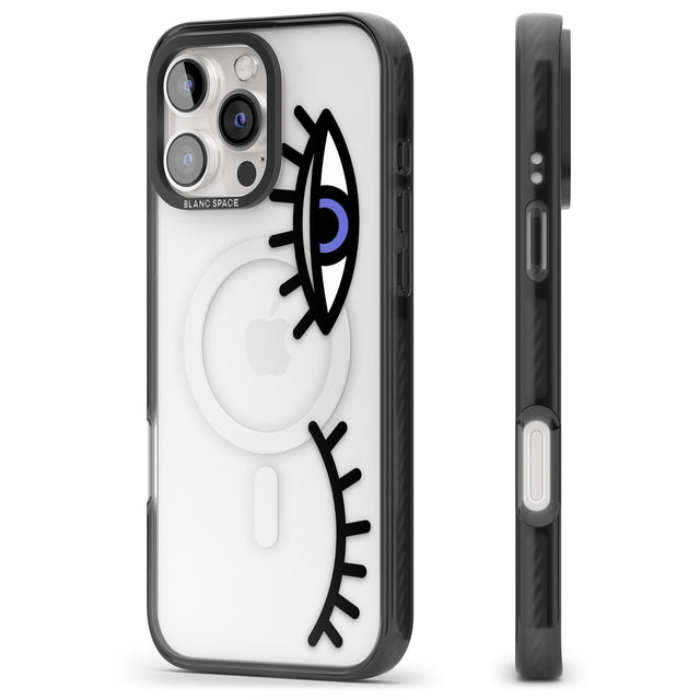 iPhone 16 Pro Max Winking Eyes Transparent Pattern Black Impact Phone Case