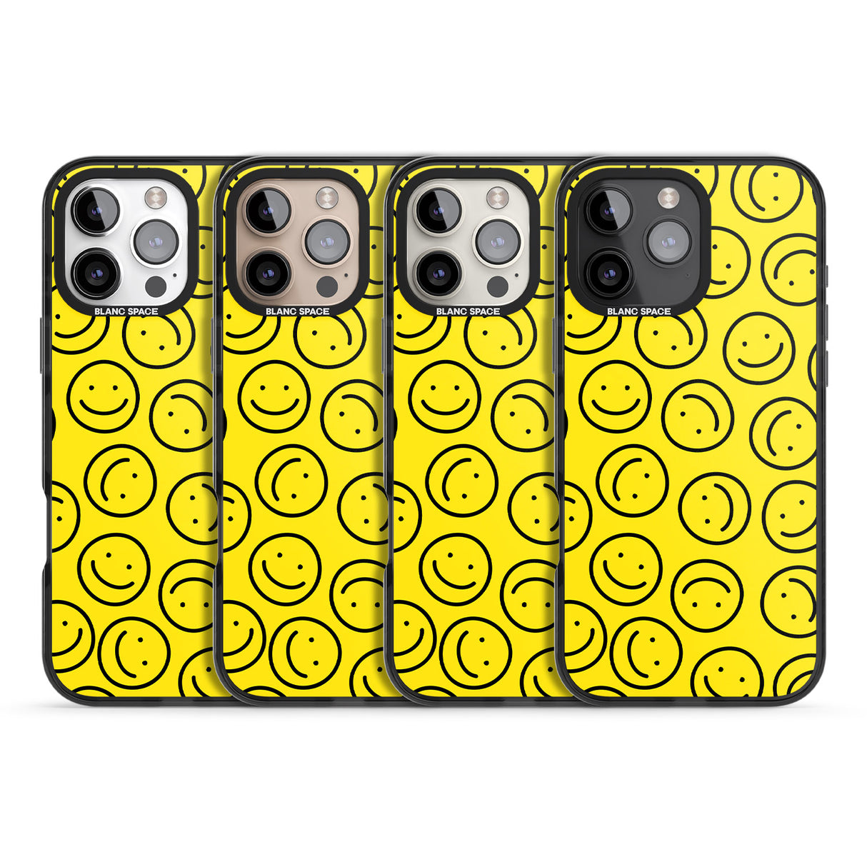 iPhone 16 Pro Max Happy Face Pattern Black Impact Phone Case