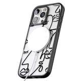 iPhone 16 Pro Max Abstract Continuous Line Faces Black on Clear Black Impact Phone Case