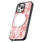 iPhone 16 Pro Max Abstract Continuous Line Faces Red on Pink Black Impact Phone Case