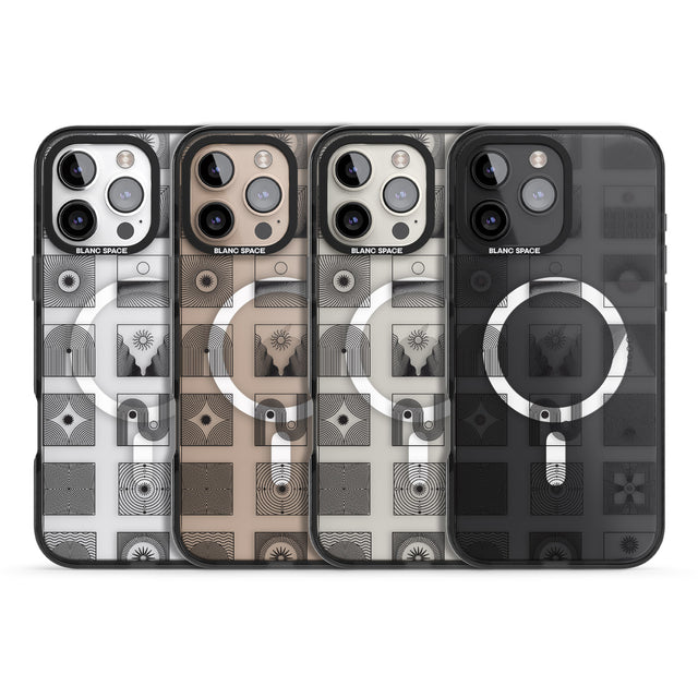 iPhone 16 Pro Max Abstract Lines: Mixed Pattern #1 Black Impact Phone Case