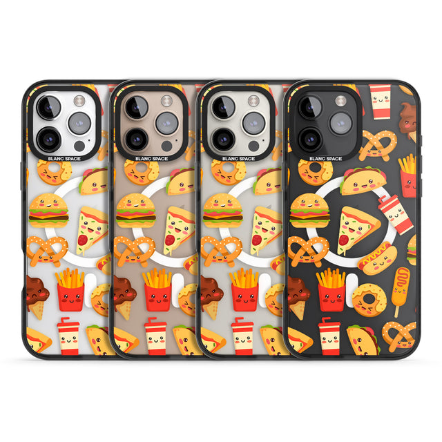 iPhone 16 Pro Max Fast Food Patterns Kawaii Fast Food Mix Black Impact Phone Case