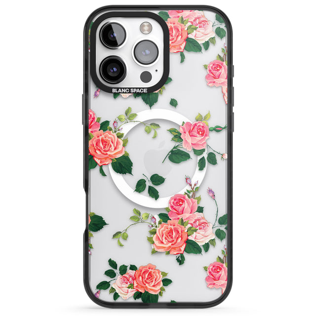 iPhone 16 Pro Max Pink Roses Black Impact Phone Case