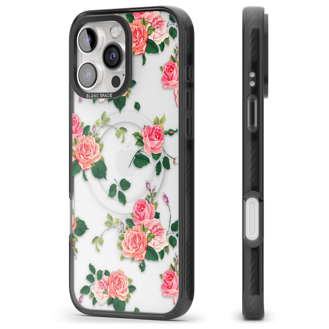 iPhone 16 Pro Max Pink Roses Black Impact Phone Case